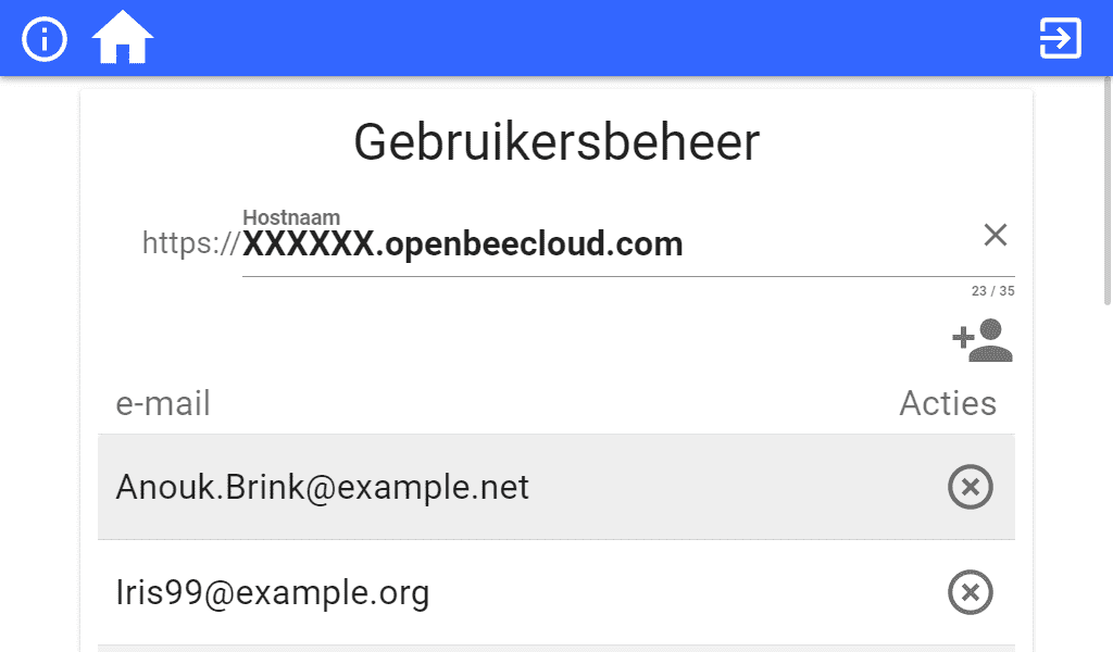 Open Bee-configuratiescherm gebruikersbeheer