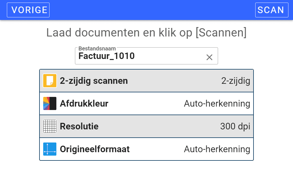 Open Bee-configuratiescherm documenten uploaden en scannen